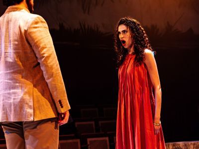 Two opera students on stage performing